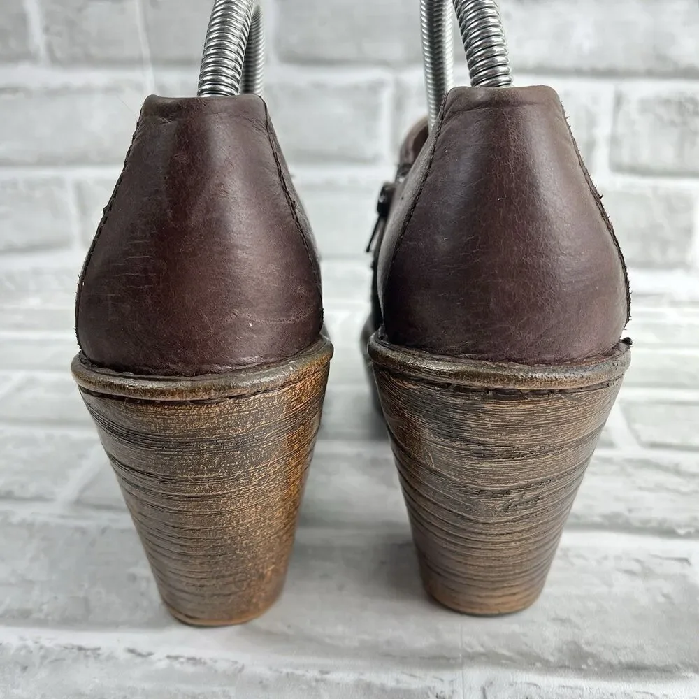 Born Haddon Women's Size 9 Block Heel Platform Brown Leather Comfy Boho Booties
